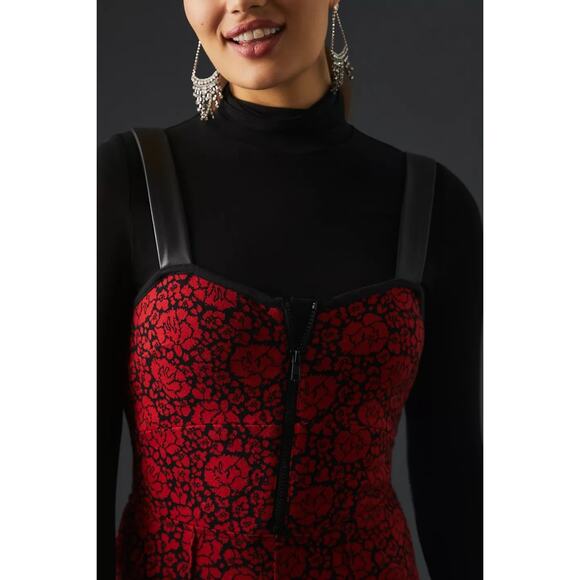 New Anthropologie Maeve Floral Sweetheart Jumpsuit $170 Sz 0 Red Motif Stretchy - Picture 3 of 6